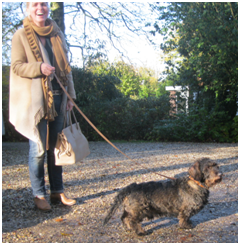 Baasje met de hond aan het lopen